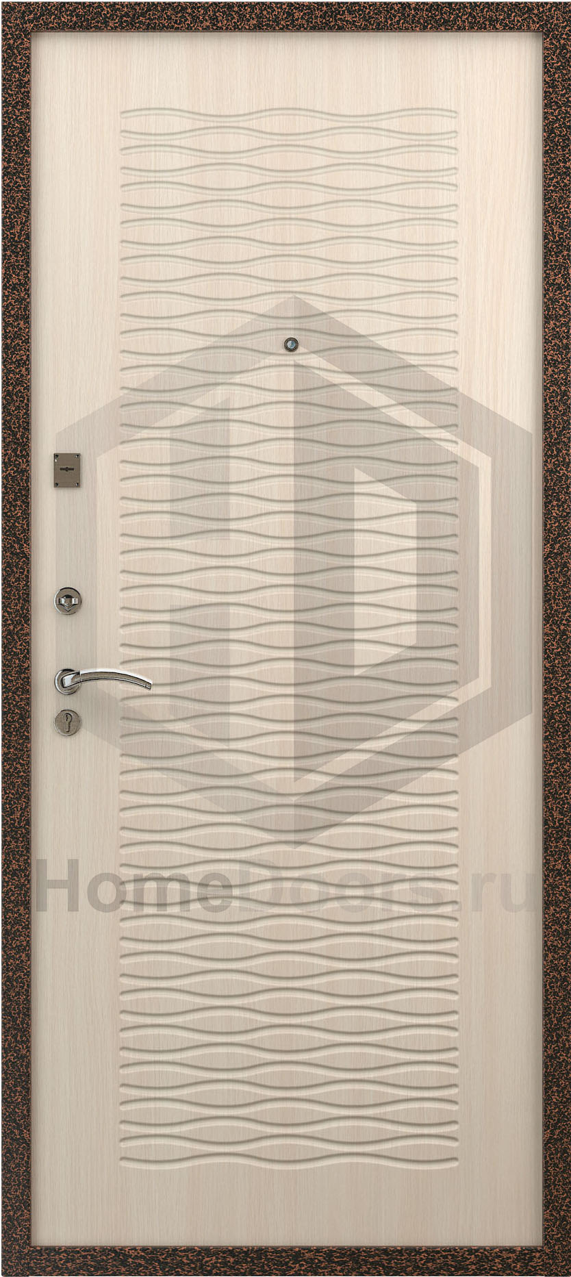 Входная дверь цвет белый дуб МДФ "Волна" фото