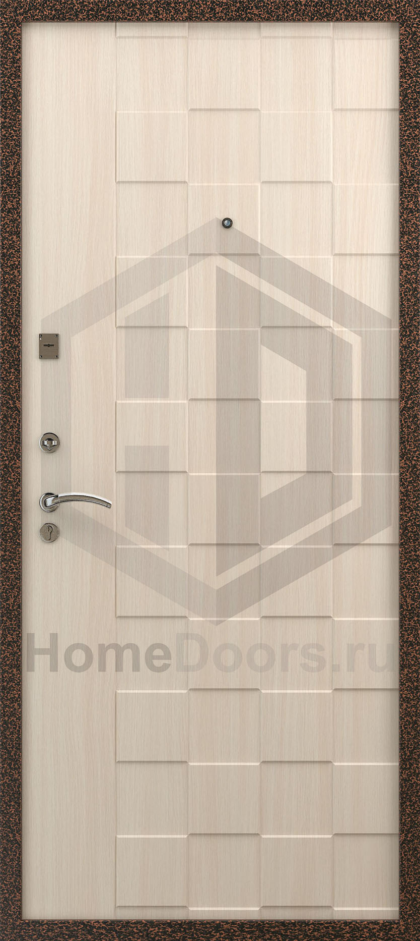 Входная дверь цвет белый дуб МДФ "Куб" фото