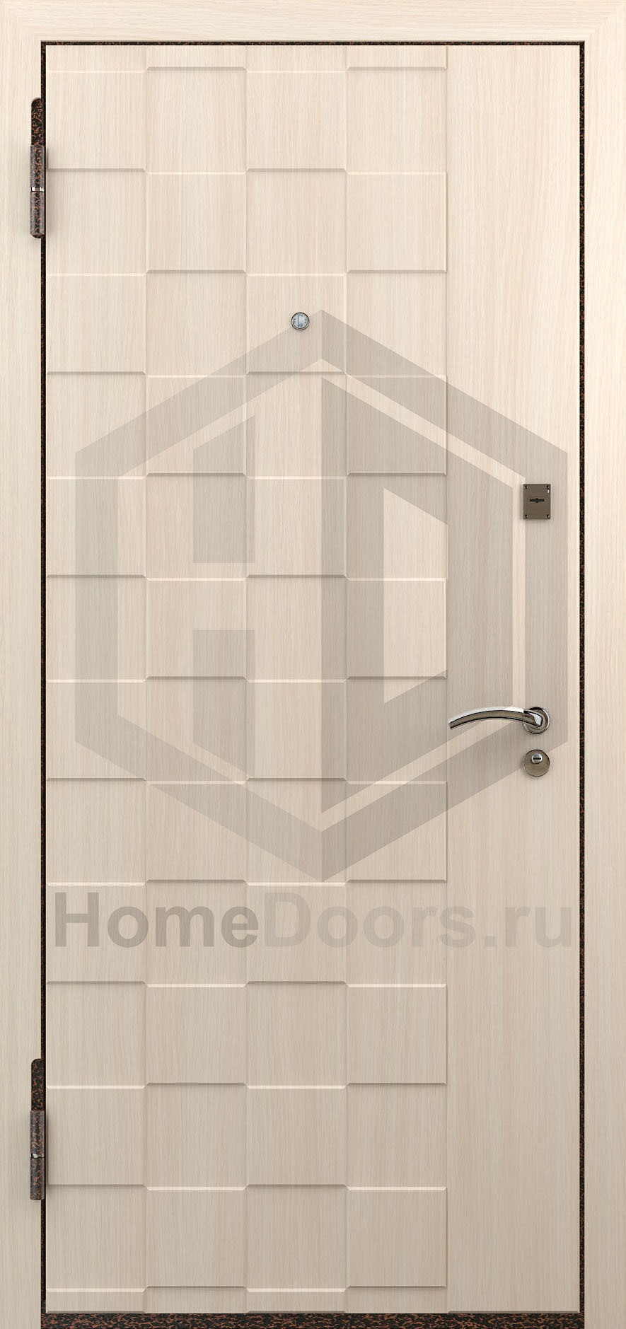 Входная дверь цвет белый дуб МДФ "Куб" фото