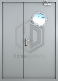 Двупольная противопожарная дверь EI-60 с круглым остеклением фото