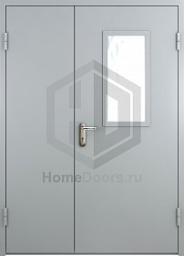 Противопожарная двухстворчатая дверь EI-60 со стеклом и двойной антипаникой фото